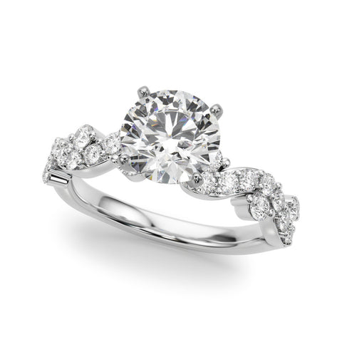 White gold Round Cut Solitaire Diamond Twisted Band with Pave Setting