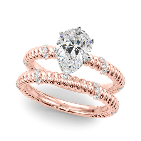 Rose gold Pear Solitaire Twisted Band Prong Set Engagement Ring