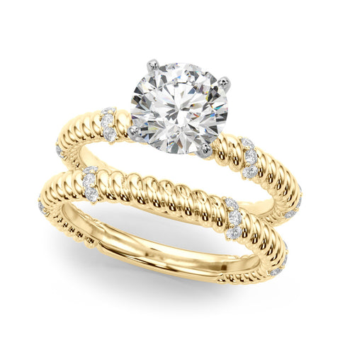 Yellow gold Round Solitaire Twisted Band Prong Set Engagement Ring