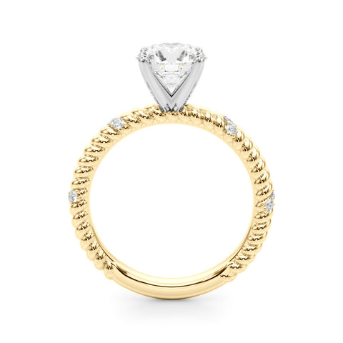 Yellow gold Round Solitaire Twisted Band Prong Set Engagement Ring