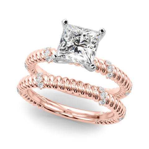 Rose gold Princess Solitaire Twisted Band Prong Set Engagement Ring