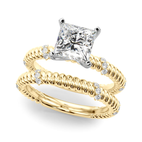 Yellow gold Princess Solitaire Twisted Band Prong Set Engagement Ring