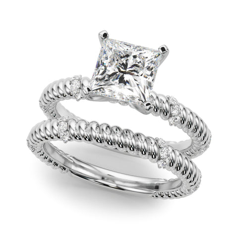 White gold Princess Solitaire Twisted Band Prong Set Engagement Ring