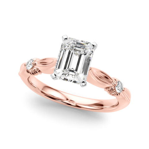 Rose gold Emerald Solitaire Diamond Twisted Band with Four-Prong Setting