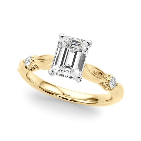 Yellow gold Emerald Solitaire Diamond Twisted Band with Four-Prong Setting