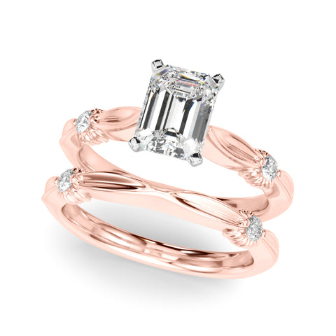 Rose gold Emerald Solitaire Diamond Twisted Band with Four-Prong Setting