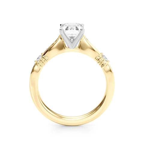 Yellow gold Emerald Solitaire Diamond Twisted Band with Four-Prong Setting