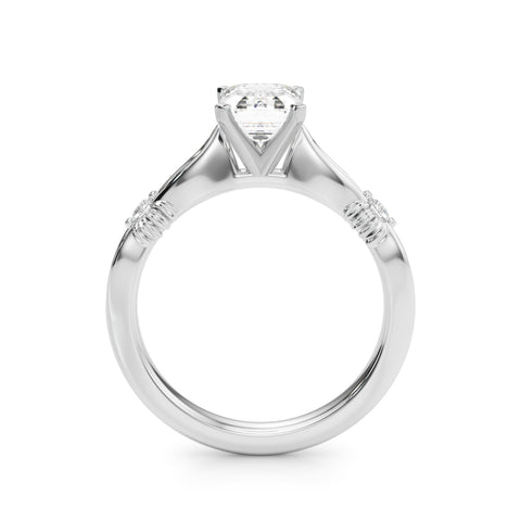White gold Emerald Solitaire Diamond Twisted Band with Four-Prong Setting