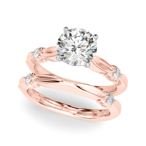 Rose gold Round Solitaire Diamond Twisted Band with Four-Prong Setting