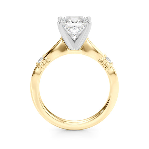 Yellow gold Princess Solitaire Diamond Twisted Band with Four-Prong Setting
