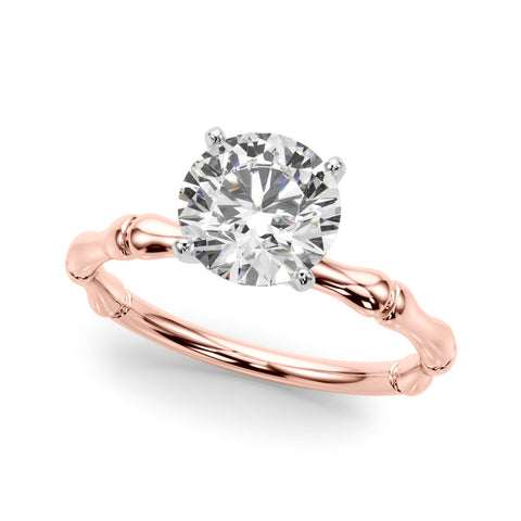 Rose gold Round Solitaire Diamond Ring with Bamboo Band and Four-Prong Setting