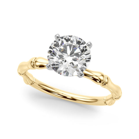 Yellow gold Round Solitaire Diamond Ring with Bamboo Band and Four-Prong Setting