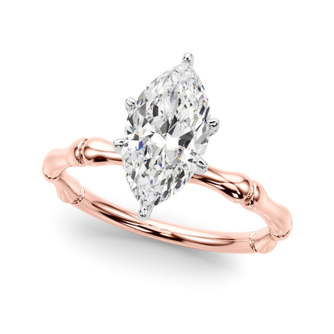 Rose gold Marquise Solitaire Diamond Ring with Bamboo Band and Four-Prong Setting