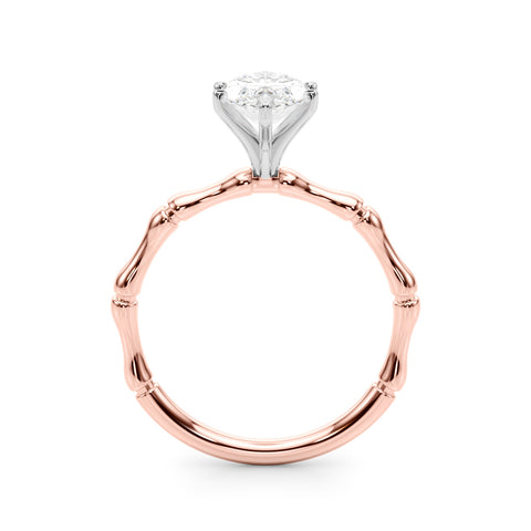 Rose gold Marquise Solitaire Diamond Ring with Bamboo Band and Four-Prong Setting