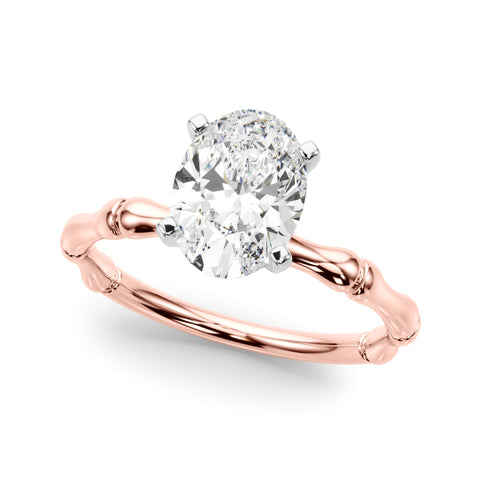 Rose gold Oval Solitaire Diamond Ring with Bamboo Band and Four-Prong Setting