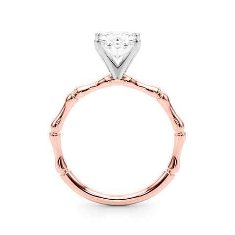 Rose gold Oval Solitaire Diamond Ring with Bamboo Band and Four-Prong Setting