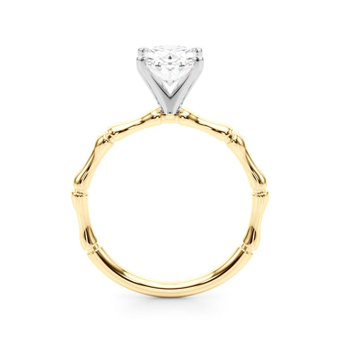 Yellow gold Oval Solitaire Diamond Ring with Bamboo Band and Four-Prong Setting