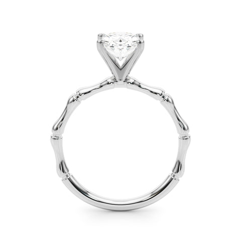 White gold Oval Solitaire Diamond Ring with Bamboo Band and Four-Prong Setting