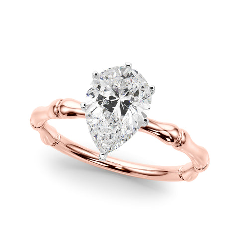 Rose gold Pear Solitaire Diamond Ring with Bamboo Band and Four-Prong Setting