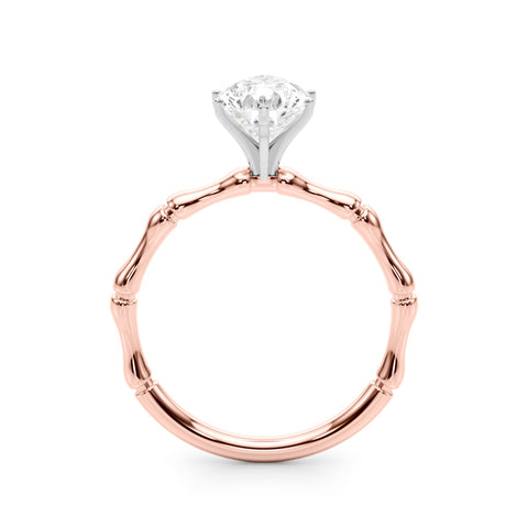 Rose gold Pear Solitaire Diamond Ring with Bamboo Band and Four-Prong Setting