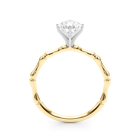 Yellow gold Pear Solitaire Diamond Ring with Bamboo Band and Four-Prong Setting