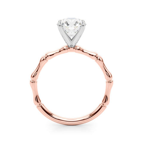 Rose gold Round Solitaire Diamond Ring with Bamboo Band and Four-Prong Setting