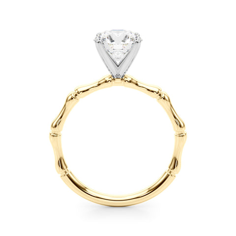 Yellow gold Round Solitaire Diamond Ring with Bamboo Band and Four-Prong Setting