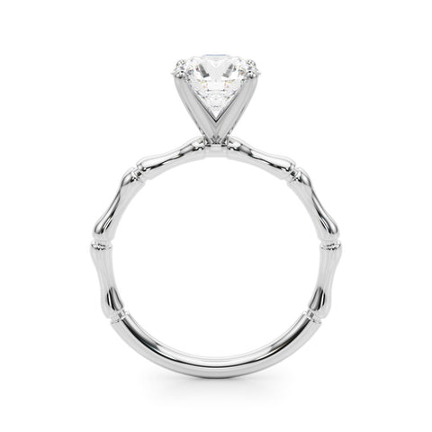 White gold Round Solitaire Diamond Ring with Bamboo Band and Four-Prong Setting