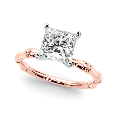 Rose gold Princess Solitaire Diamond Ring with Bamboo Band and Four-Prong Setting