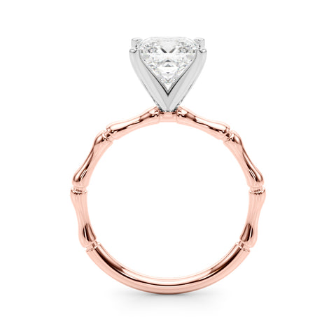 Rose gold Princess Solitaire Diamond Ring with Bamboo Band and Four-Prong Setting