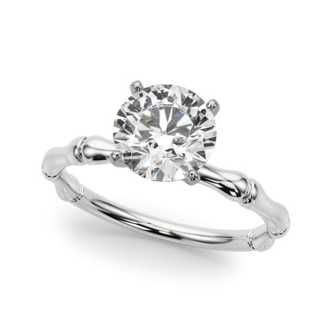 White gold Round Solitaire Diamond Ring with Bamboo Band and Four-Prong Setting