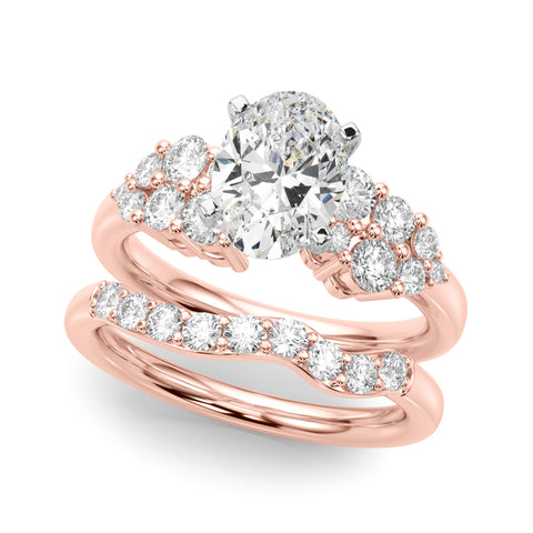 Rose gold Oval Cluster Diamond Engagement Ring with Pavé Band and Four-Prong Setting