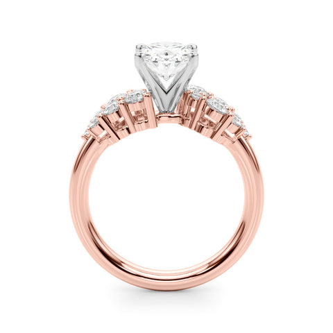 Rose gold Oval Cluster Diamond Engagement Ring with Pavé Band and Four-Prong Setting