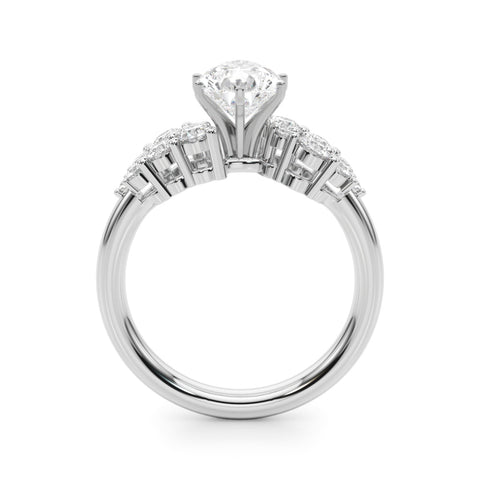 White gold Pear Cluster Diamond Engagement Ring with Pavé Band and Four-Prong Setting