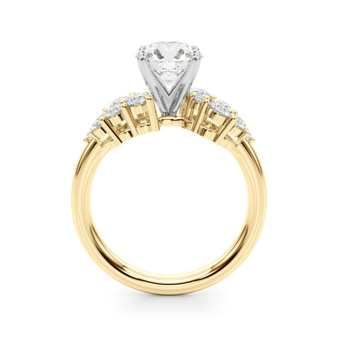 Yellow gold Round Cluster Diamond Engagement Ring with Pavé Band and Four-Prong Setting