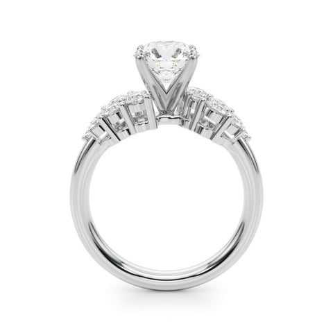 White gold Round Cluster Diamond Engagement Ring with Pavé Band and Four-Prong Setting