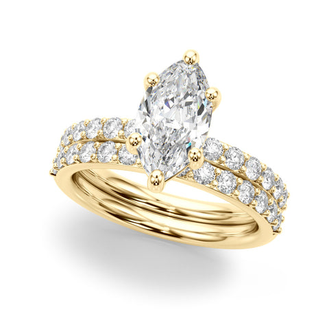 Yellow gold Marquise Diamond Pavé Band with Six-Prong Setting