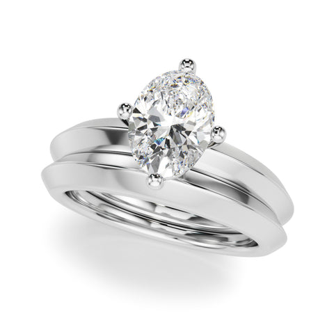 White gold Oval Diamond Floral Cluster Ring with Solitaire Band and Prong Setting