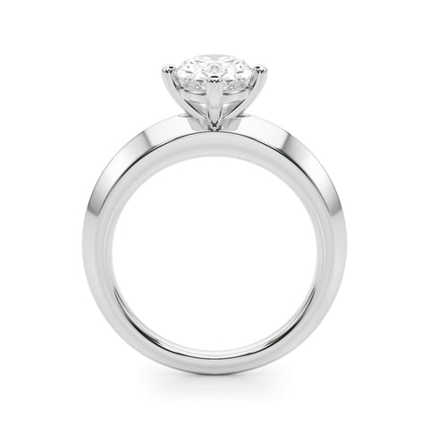 White gold Oval Diamond Floral Cluster Ring with Solitaire Band and Prong Setting