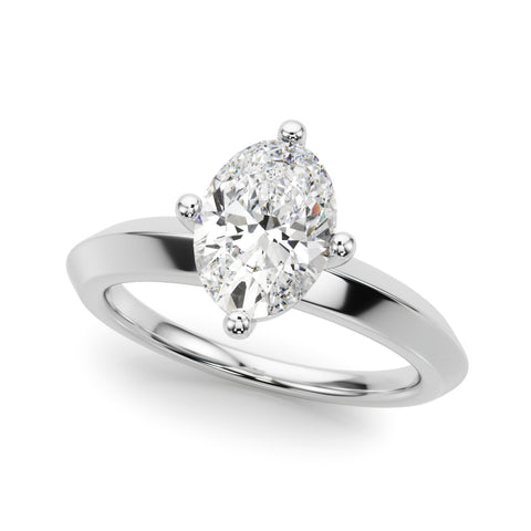 White gold Oval Diamond Floral Cluster Ring with Solitaire Band and Prong Setting
