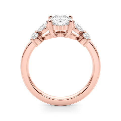Rose gold Round Diamond Floral Cluster Ring with Solitaire Band and Prong Setting