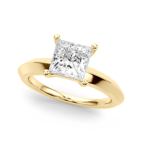 Yellow gold Princess Diamond Floral Cluster Ring with Solitaire Band and Prong Setting