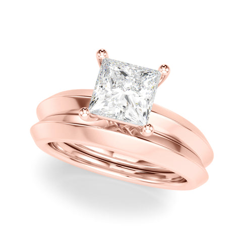 Rose gold Princess Diamond Floral Cluster Ring with Solitaire Band and Prong Setting