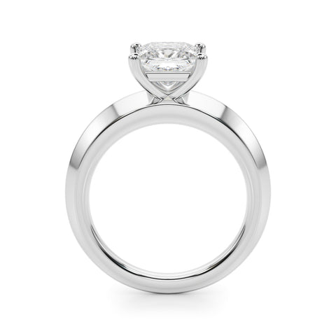 White gold Princess Diamond Floral Cluster Ring with Solitaire Band and Prong Setting