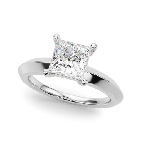 White gold Princess Diamond Floral Cluster Ring with Solitaire Band and Prong Setting