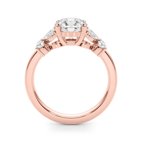 Rose gold Round Brilliant Diamond Floral Cluster Solitaire with Marquise and Pear Accents on a Platinum Band with Four-Prong Setting