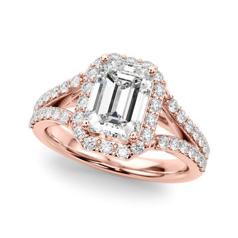 Rose gold Radiant-Cut Halo Split Shank Diamond Ring with Four-Prong Setting