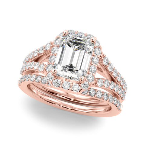 Rose gold Radiant-Cut Halo Split Shank Diamond Ring with Four-Prong Setting