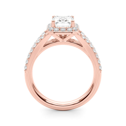 Rose gold Radiant-Cut Halo Split Shank Diamond Ring with Four-Prong Setting