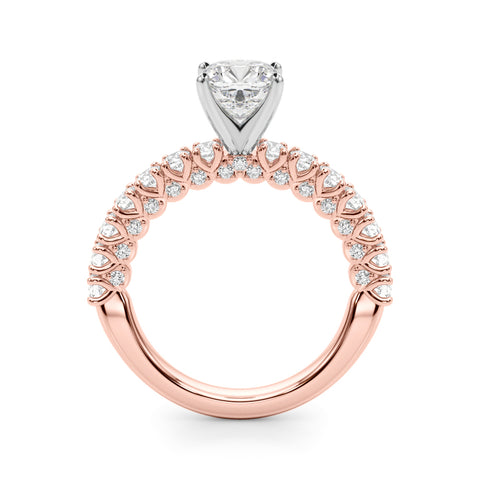 Rose gold Cushion Diamond Pavé Band Solitaire Ring with Four-Prong Setting
